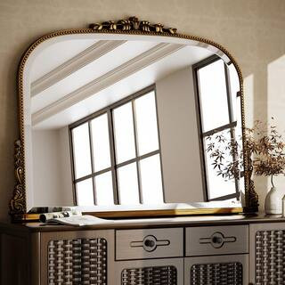 XRAMFY Antique Gold 44 in. W x 32 in. H Arched Polyurethane Framed with Decoration Antique Vanity... | The Home Depot