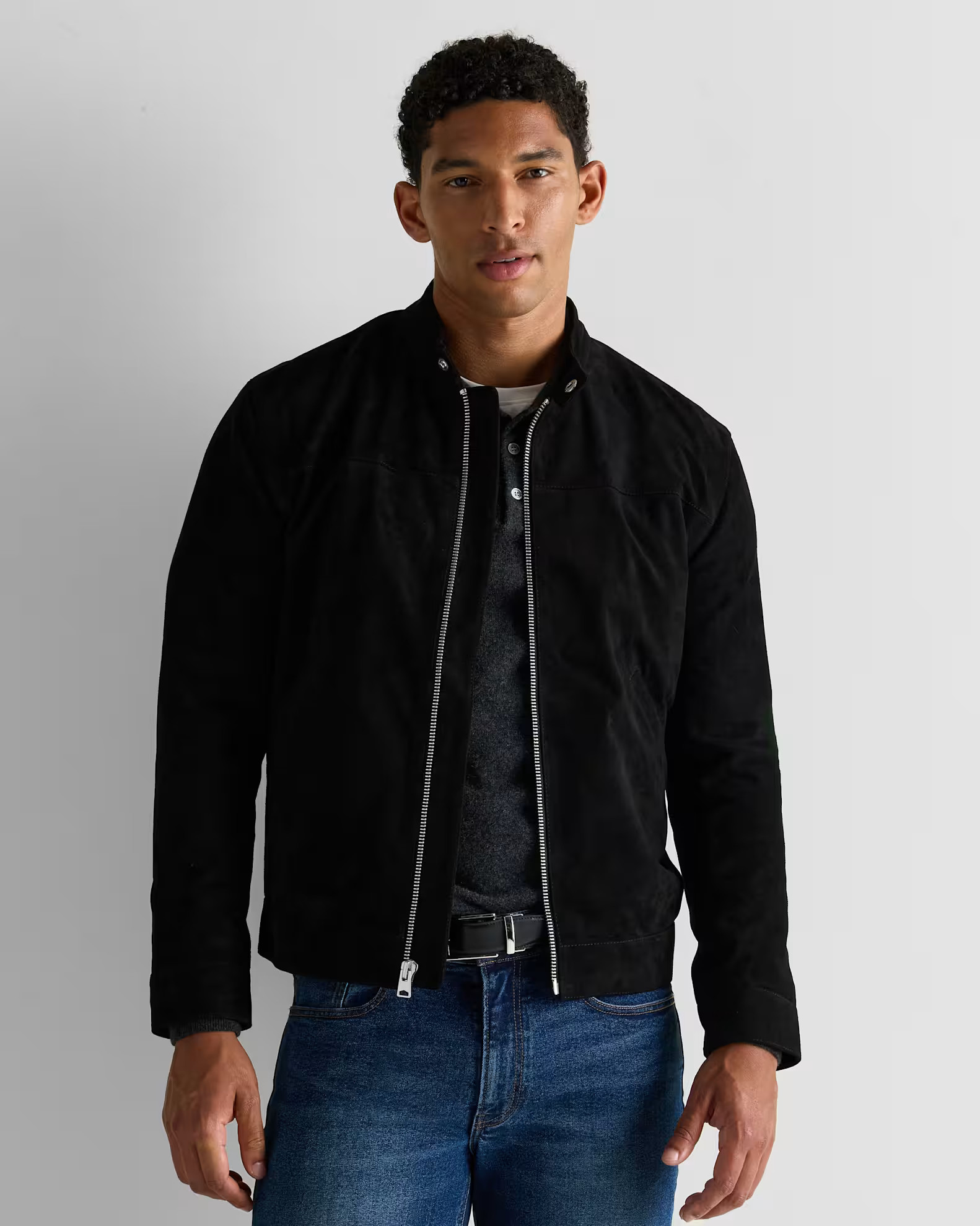 100% Suede Café Racer Jacket in True Black | Quince