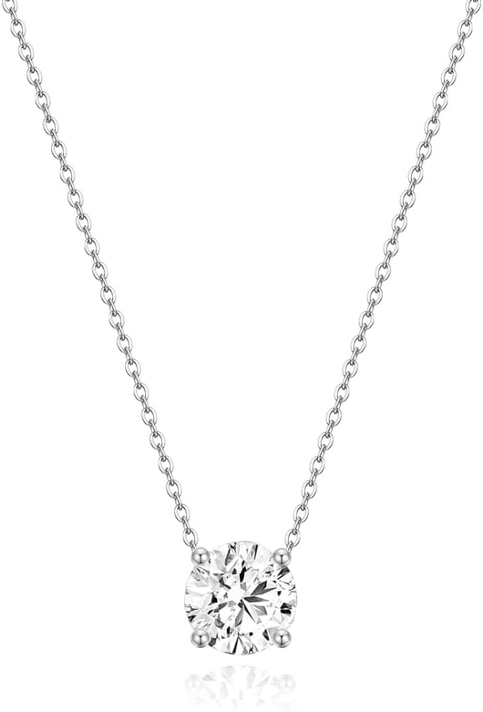 EAMTI 925 Sterling Silver Necklace for Women 0.5/0.8/1CT Round Cut Cubic Zirconia CZ Solitaire Ne... | Amazon (US)