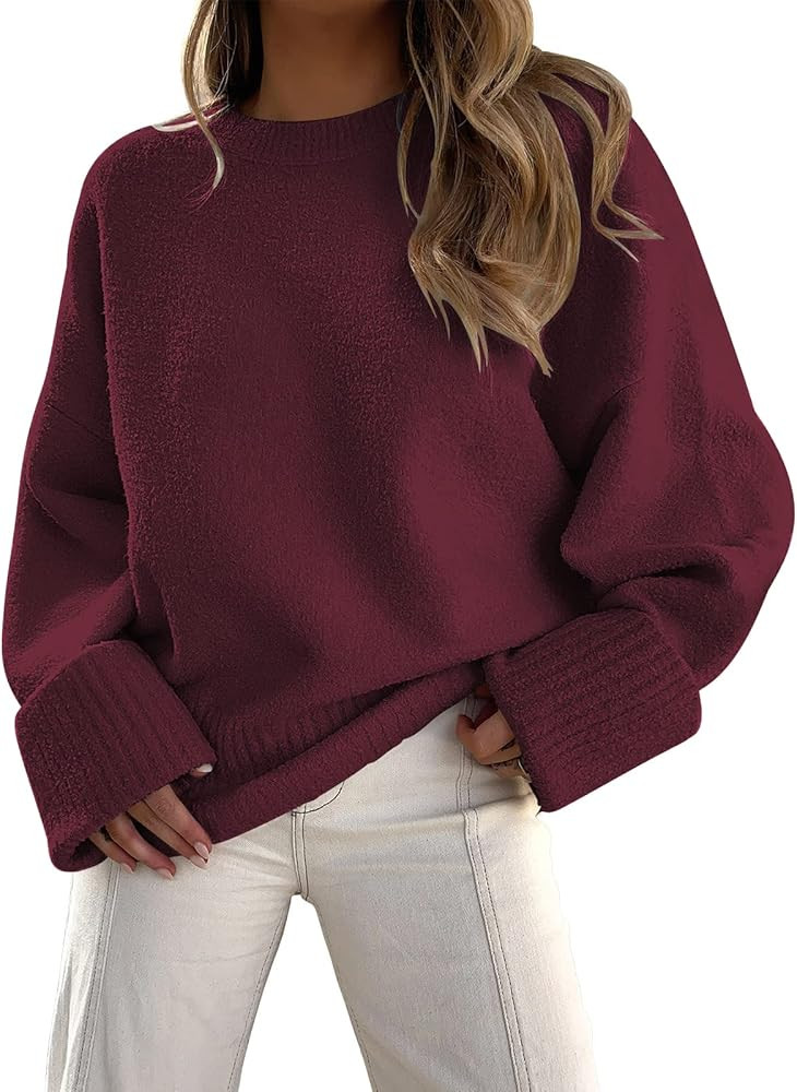 EFAN Women's Oversized Sweaters 2023 Fall Fuzzy Knit Chunky Warm Pullover Sweater | Amazon (US)
