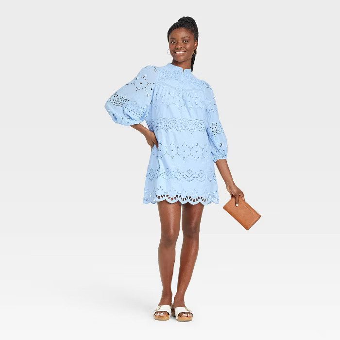 Women's 3/4 Sleeve Eyelet Short Dress - Universal Thread™ | Target