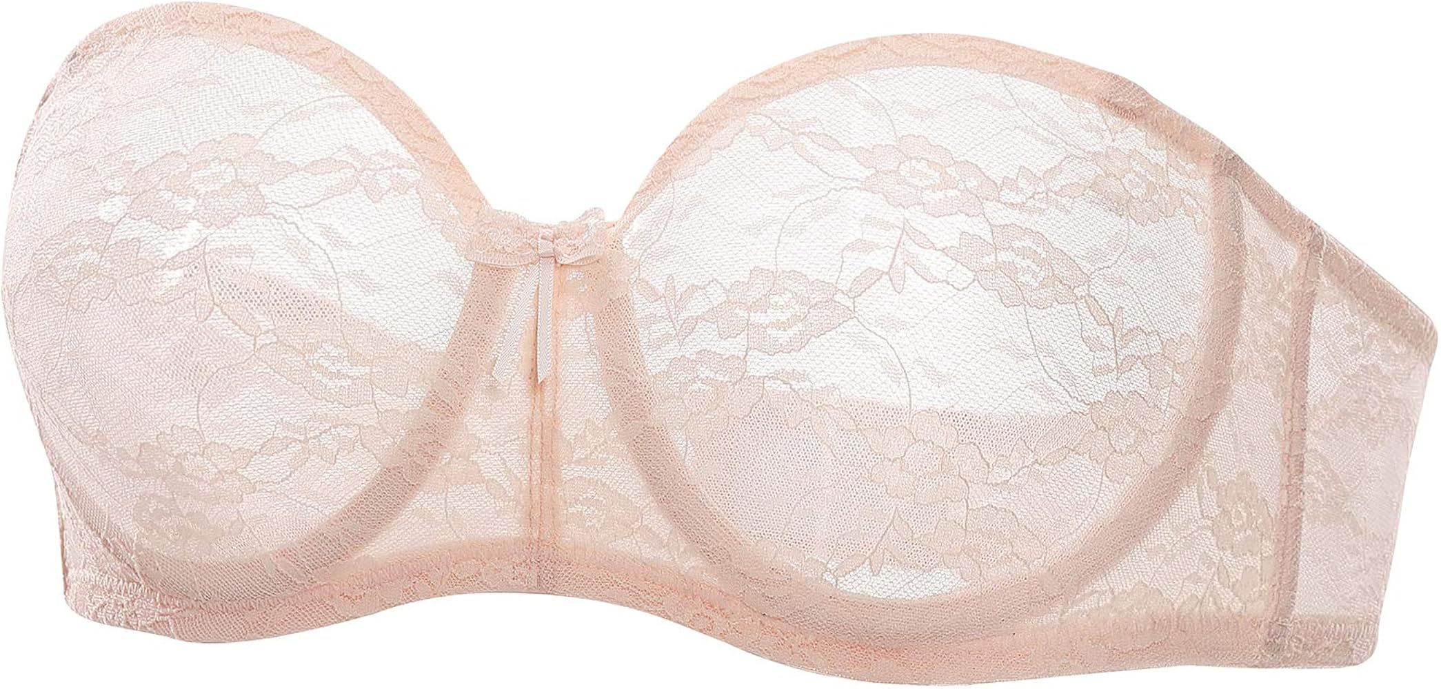 DOBREVA Women's No Padding Strapless Lace Bra Underwire Multiway See-through | Amazon (US)