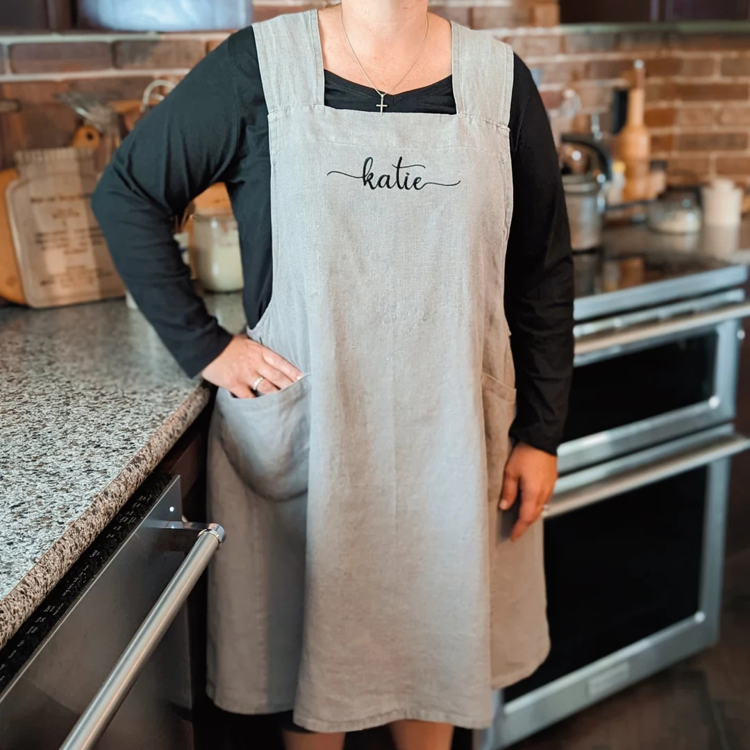 Personalized Linen Apron With Pockets Cooking Pinafore for Baker Present Idea for Mothers Day Gif... | Etsy (US)