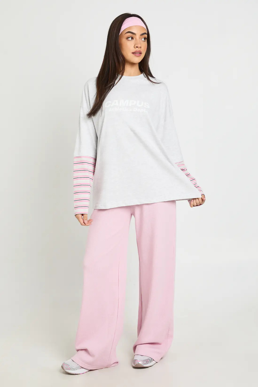 Grey Stripe Sleeve Double Layer Oversized Graphic T-Shirt | Boohoo | Boohoo.com (UK & IE)