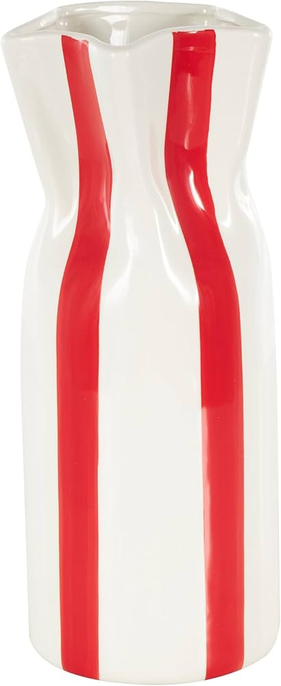 Deco 79 Ceramic Decorative Vase Round Centerpiece Vase with Red Vertical Stripes, Flower Vase for... | Amazon (US)