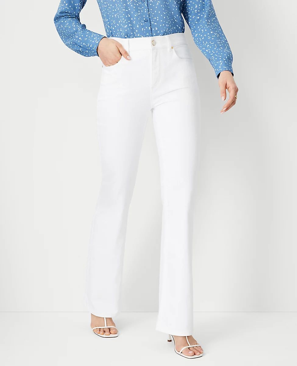 Sculpting Pocket Mid Rise Boot Cut Jeans in White | Ann Taylor (US)