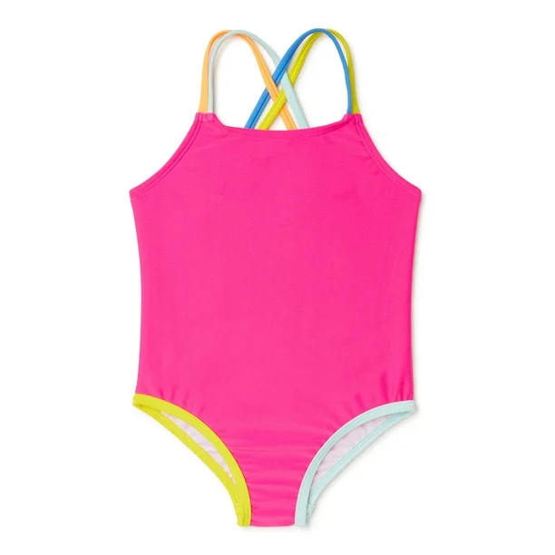 Wonder Nation Toddler Girls Solid Swimsuit, UPF 50+, Sizes 12M-5T | Walmart (US)