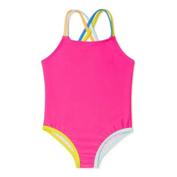 Wonder Nation Toddler Girls Solid Swimsuit, UPF 50+, Sizes 12M-5T | Walmart (US)