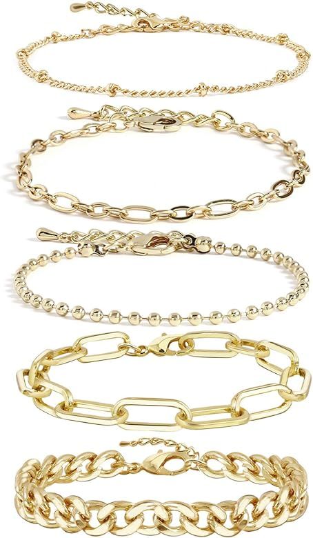 Elegance 11 designs Gold Link Bracelet for Women Girls 14K Gold Plated Dainty Link Beads Bracele... | Amazon (US)