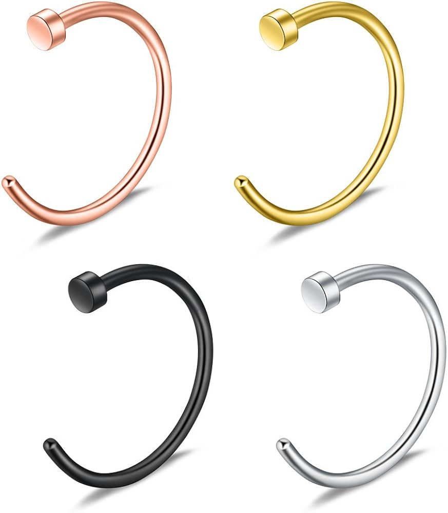 Ruifan Stainless Steel Body Jewelry Piercing Earrings Nose Hoop Ring Unisex 22 Gauge 6mm 8mm 10mm | Amazon (US)