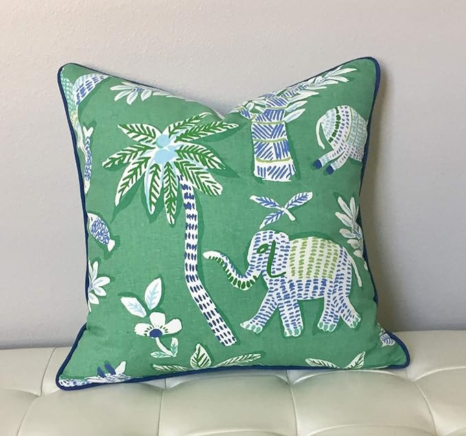 Flowershave357 Thibaut Goa in Green with Elephant and Donkey Designer Pillow Cover | Amazon (US)