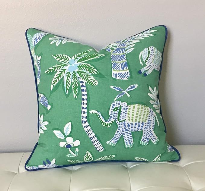 Flowershave357 Thibaut Goa in Green with Elephant and Donkey Designer Pillow Cover | Amazon (US)