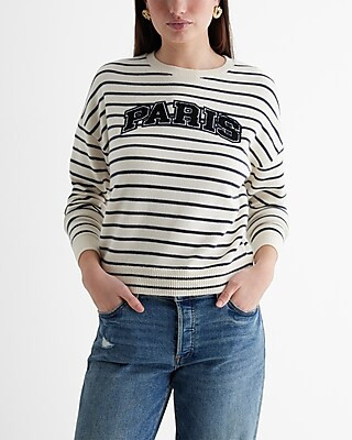 Paris Striped Crew Neck Sweater | Express