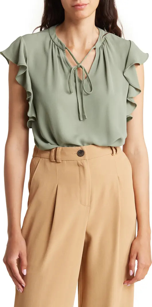Ruffle Sleeve Tie Neck Top | Nordstrom Rack