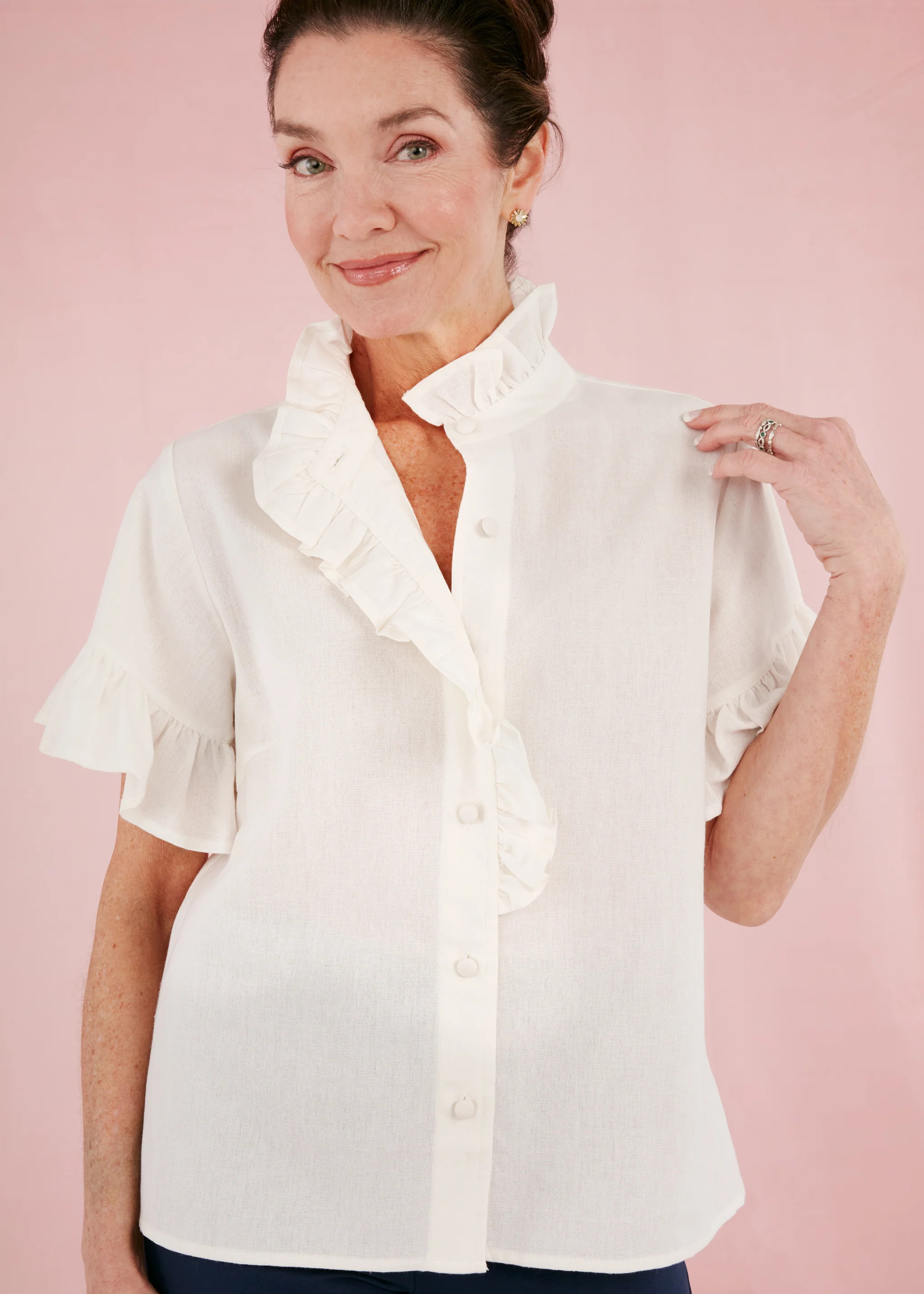 Sadie Top White Linen | Abbey Glass