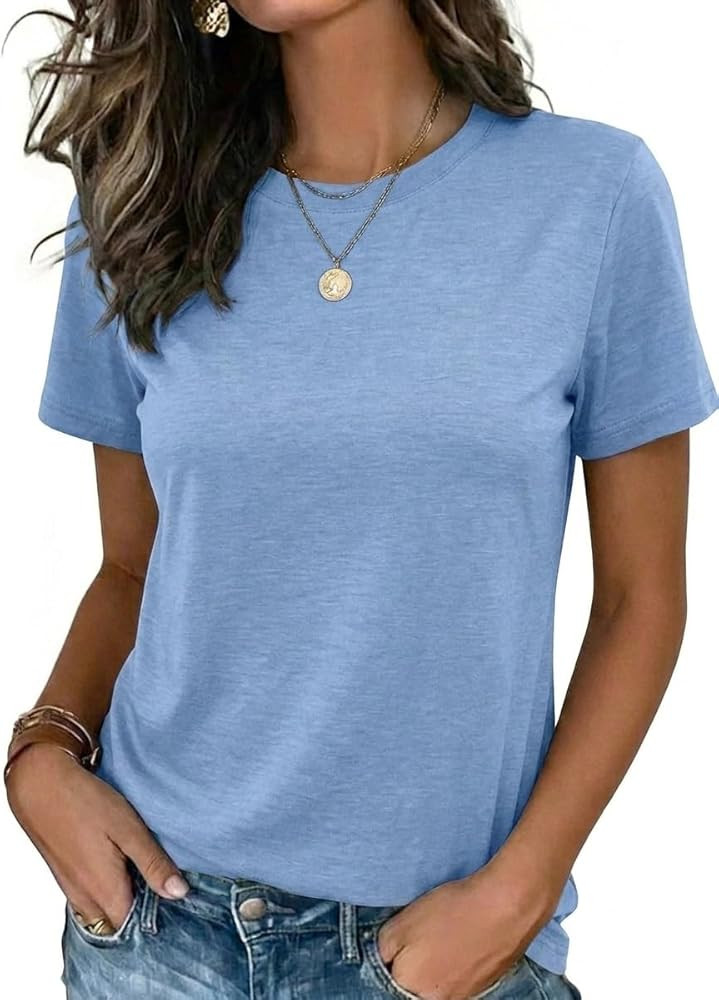 Zeagoo Womens Tshirt Short Sleeve Summer Tops Crewneck Casual Basic Tee Shirts Spring Clothes Tre... | Amazon (US)
