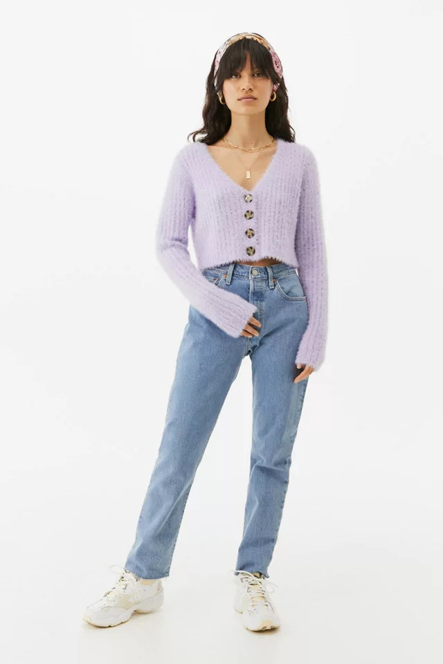 UO Rochelle Fuzzy Cropped Cardigan | Urban Outfitters (US and RoW)