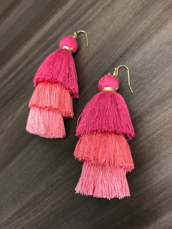 Ziggy Threaded Layer Tassel Earrings | Pink Orange Ombre | Dress up your outfit with these beautiful | Etsy (CAD)