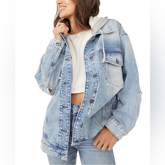 Free People We the Free Flawless distressed oversized denim jacket | Poshmark