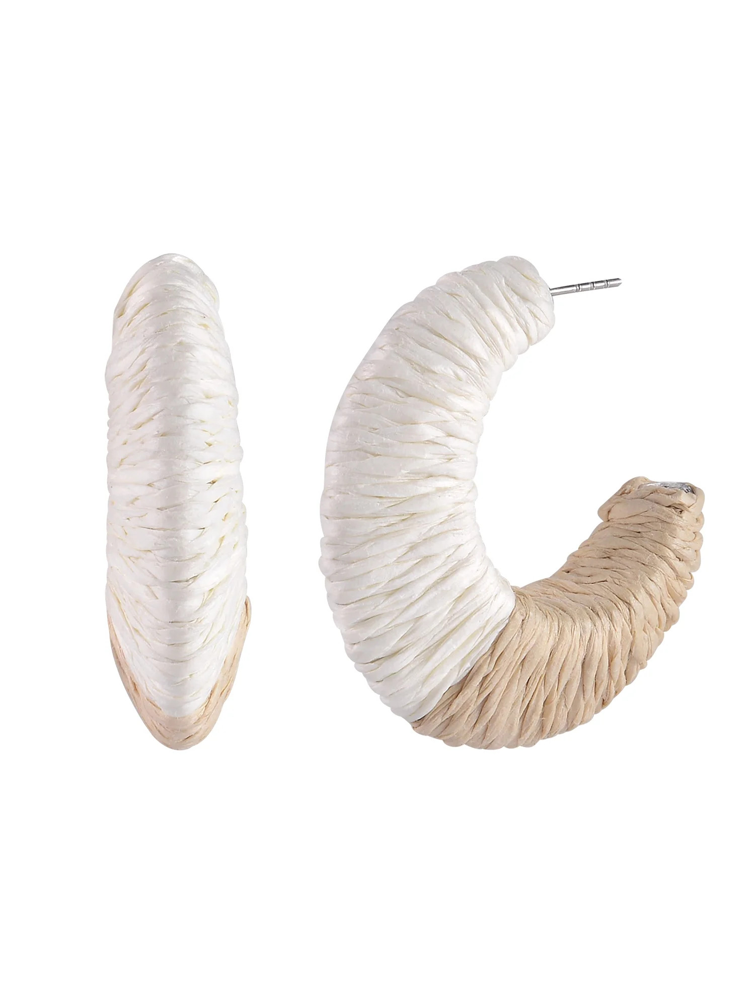 Time and Tru Adult Female Silver-Tone White and Natural Raffia C-Hoop Earring | Walmart (US)