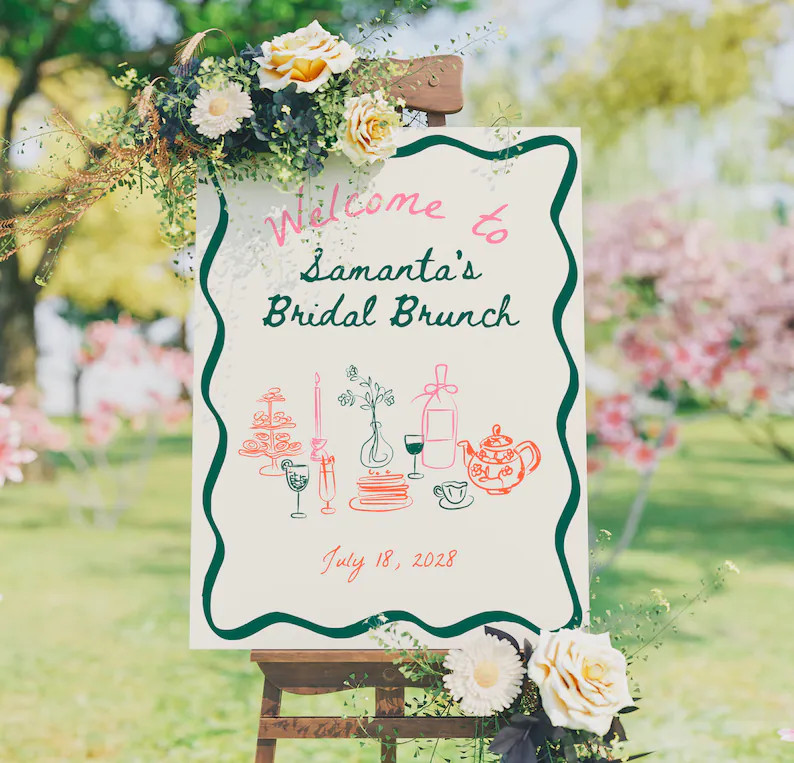 Bridal Brunch Welcome Sign, Instant Download Hand Drawn Bridal Brunch Welcome Sign, Whimsical Tea... | Etsy (US)