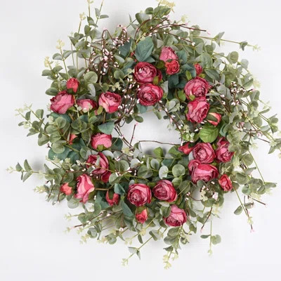 26" Artificial Everyday Eucalyptus Berry Rose Floral Front Door Wreath For Wedding Party Home Decor | Wayfair North America