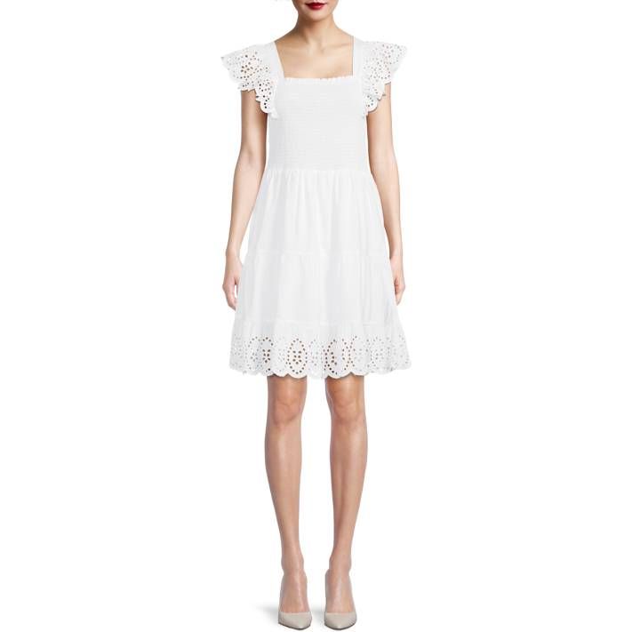 Time and Tru Women's Smocked Eyelet Dress - Walmart.com | Walmart (US)