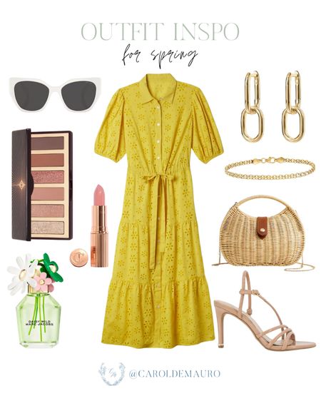 This outfit idea for spring is simple yet cute! A yellow midi dress, white sunglasses, a straw handbag, and more! #springfashion #petitestyle #beautypicks #vacationlook

#LTKbeauty #LTKstyletip #LTKSeasonal