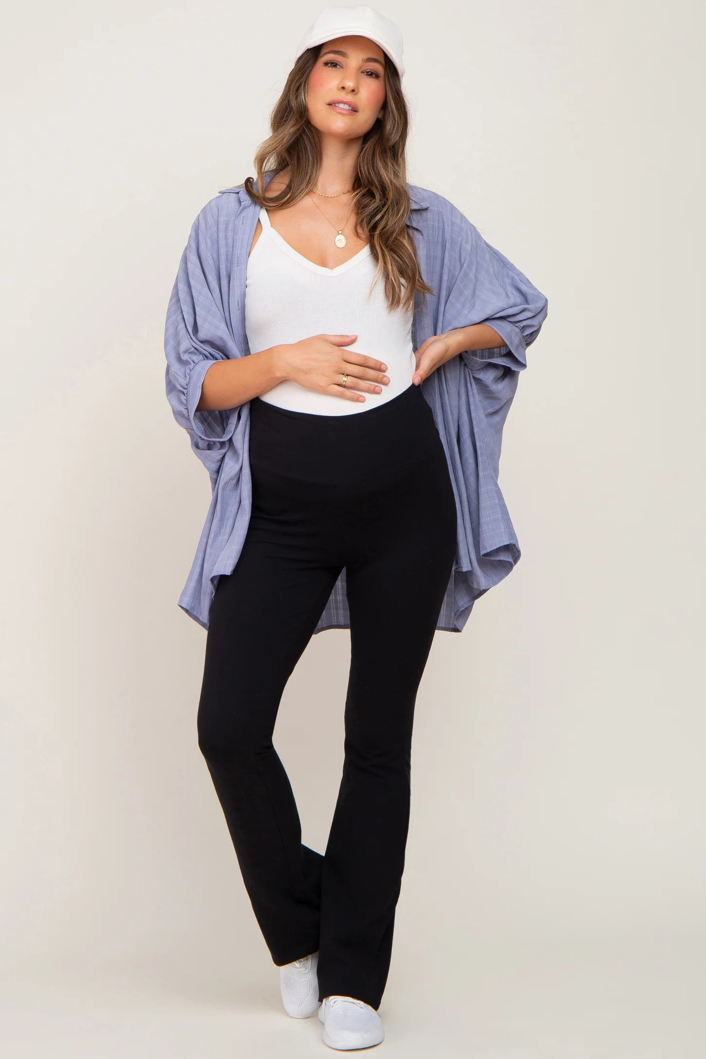 Black Flared Maternity Leggings | PinkBlush Maternity
