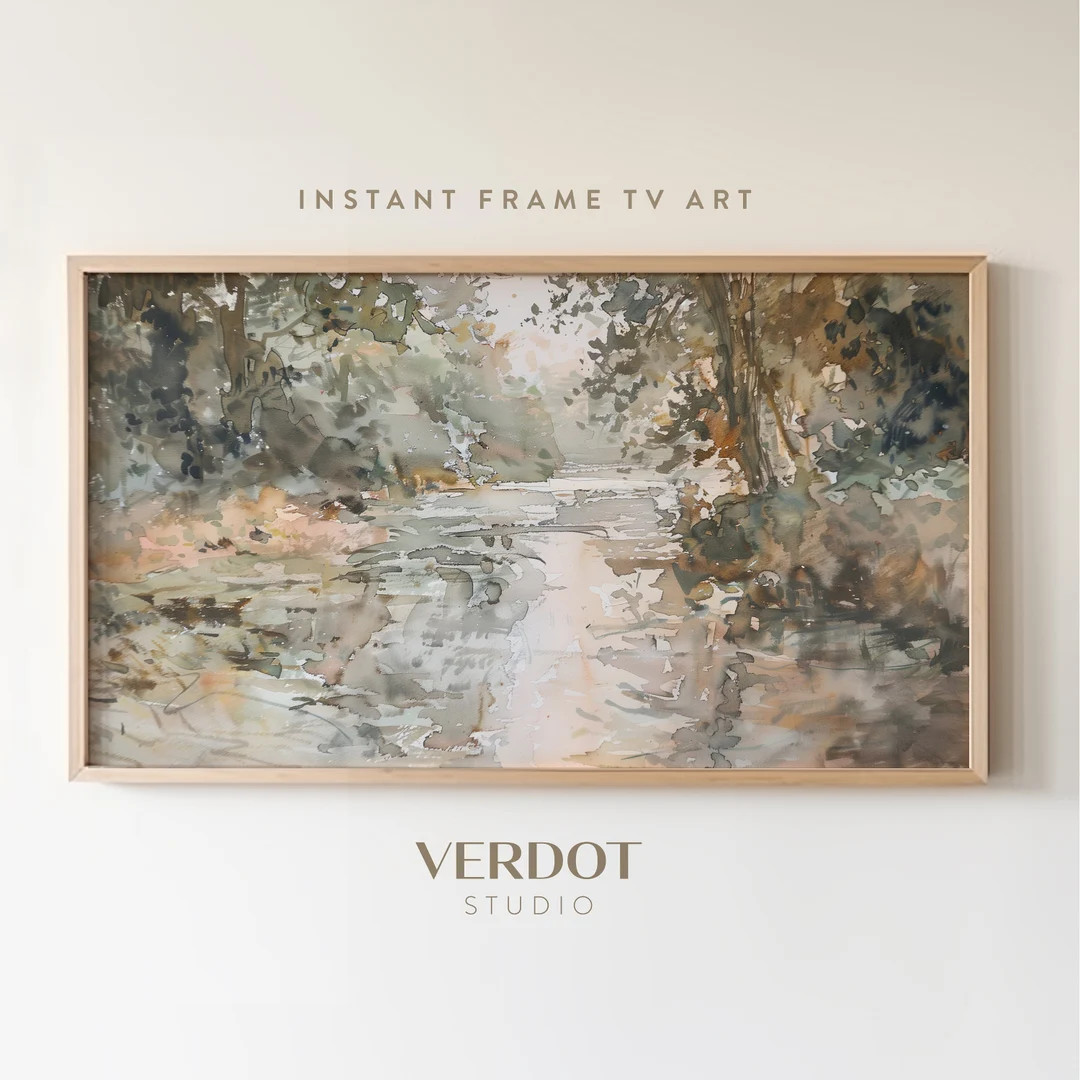 Country River Spring Frame TV Art, Vintage Summer Landscape Painting, Abstract Watercolour Painti... | Etsy (US)