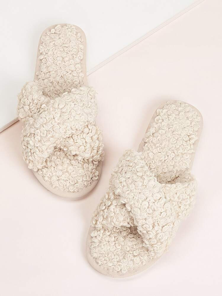 Cross Strap Fluffy Slippers | SHEIN