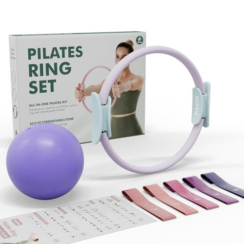 PAETA Pilates Ring Set – 14” Magic Circle (38 lbs Resistance), 9.8” Pilates Ball, 5 Resistance Bands, and Exercise Guide Included for Home Workouts(Purple) | Amazon (US)