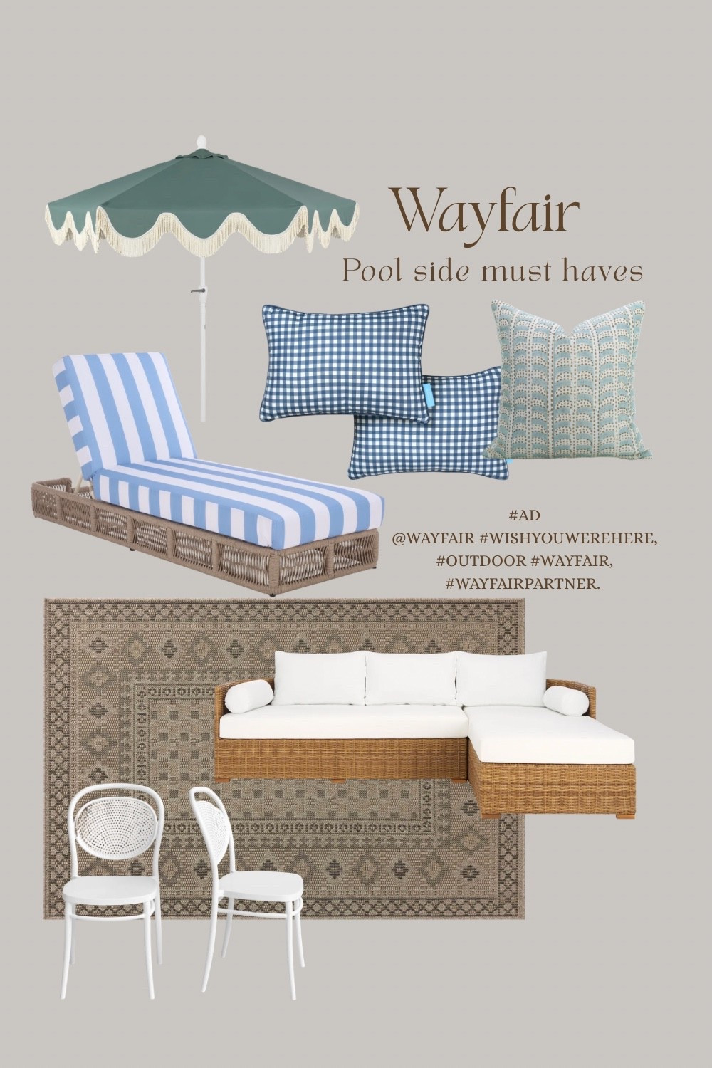 #ad Poolside favorites that make your backyard feel like a vacation. ☀️🤍

If you're dreaming of a backyard refresh, these Wayfair finds are some of my favorites—from the scalloped umbrella and striped chaise to the woven sectional, outdoor rug, and timeless bistro chairs. They create a relaxed, resort-inspired look that's perfect for summer entertaining or slow afternoons by the pool.

I've linked every piece in my LTK so you can shop the look and create your own poolside retreat.

@wayfair, #wishyouwerehere, #outdoor, #Wayfair, #WayfairPartner.