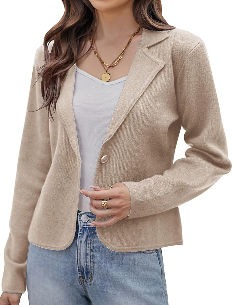 GRACE KARIN Women Sweater Blazer Casual Work Croppped Cardigan Lightweight Button Front Short Kni... | Amazon (US)