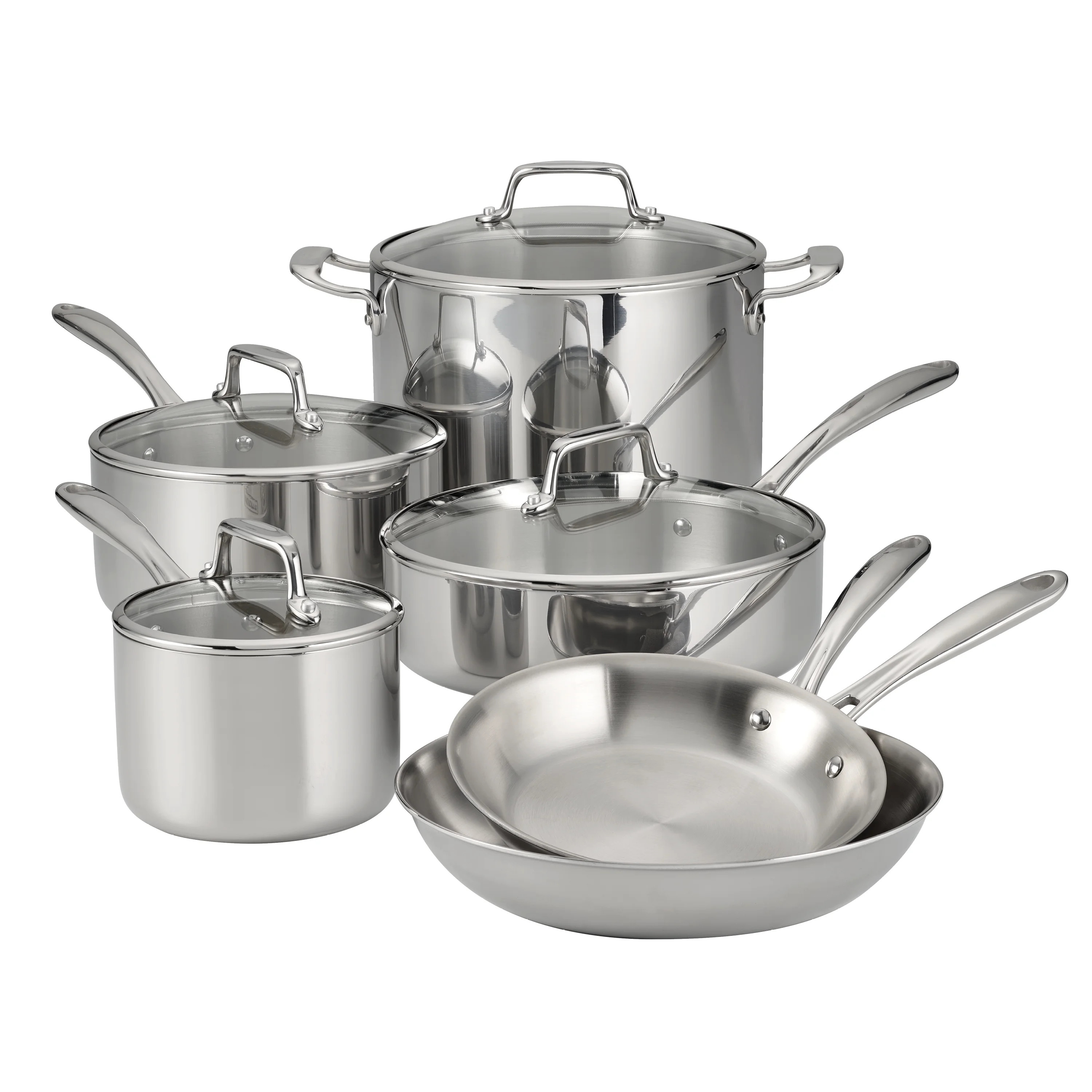 Tramontina 10-Piece Tri-Ply Clad Stainless Steel Cookware Set, with Glass Lids | Walmart (US)