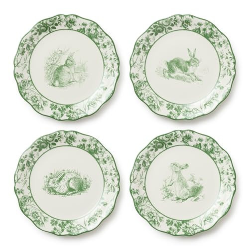 Le Jardin 8.5 Inch SALAD/DESSERT PLATES, SET OF 4 – Whimsical Bunny & Bloom Design for Appetizers, Sweets & Springtime Dining – Stoneware, Microwave & Dishwasher Safe | Amazon (US)