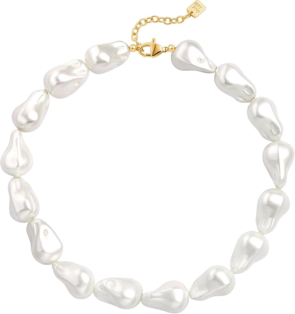 Chunky Statement Stone Beaded Necklace, Big Baroque Pearl Choker, Trendy Boho Colorful Stone Jewe... | Amazon (US)