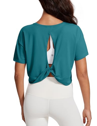 CRZ YOGA Open Back Short Sleeve Crop Top for Women Loose Athletic Yoga Workout Tops Casual Croppe... | Amazon (US)