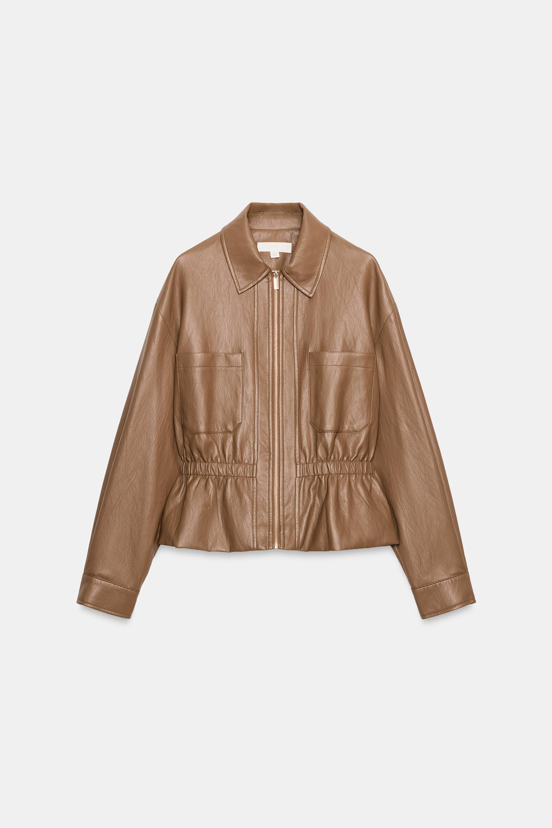 Zara - Leather Effect Jacket With Elasticated Waist - Black - S - Woman | Zara UK