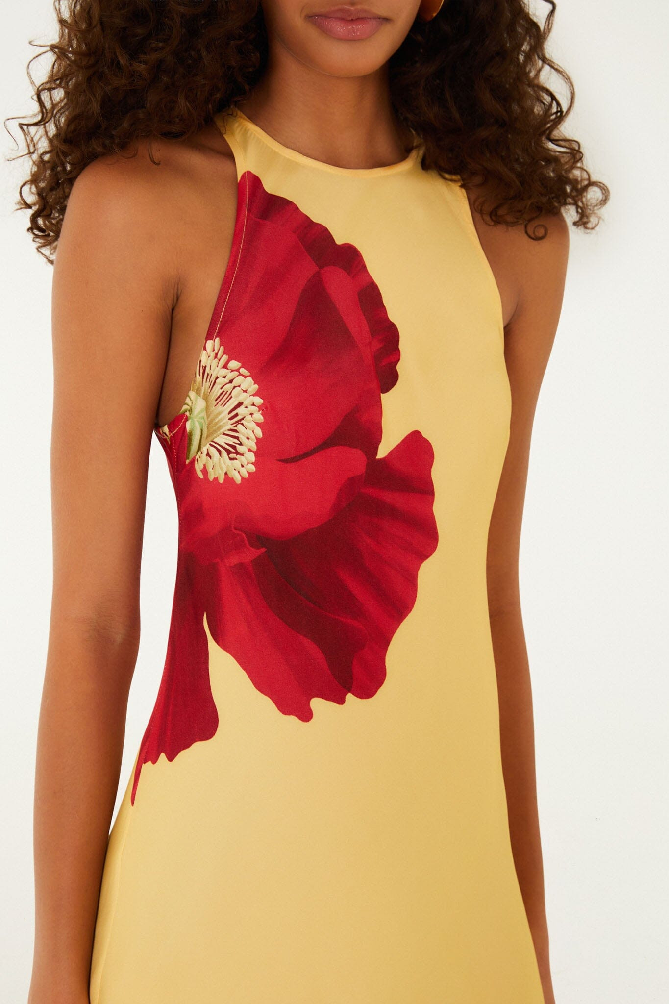 Light Yellow Poppy Flowers Sleeveless Lenzing Ecovero Viscose Maxi Dress | FARM Rio | FarmRio (US)