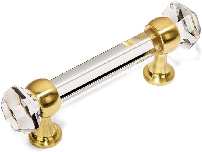 Cosmas 6393BB-C Brushed Brass with Clear Glass Cabinet Handle Pull - 3"Inch (76mm) Hole Centers | Amazon (US)