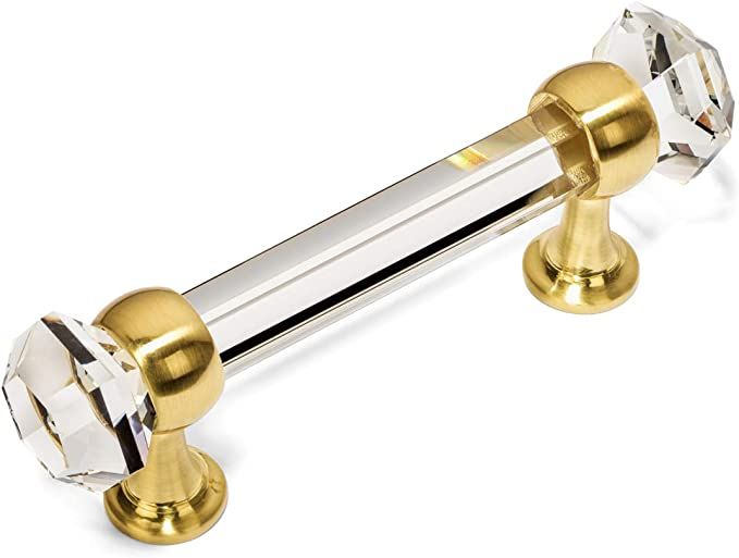 Cosmas 6393BB-C Brushed Brass with Clear Glass Cabinet Handle Pull - 3"Inch (76mm) Hole Centers | Amazon (US)