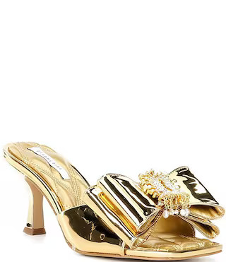 Peeka Patent Metallic Rhinestone Keyhole Ornament Bow Dress Slide Sandals | Dillard's