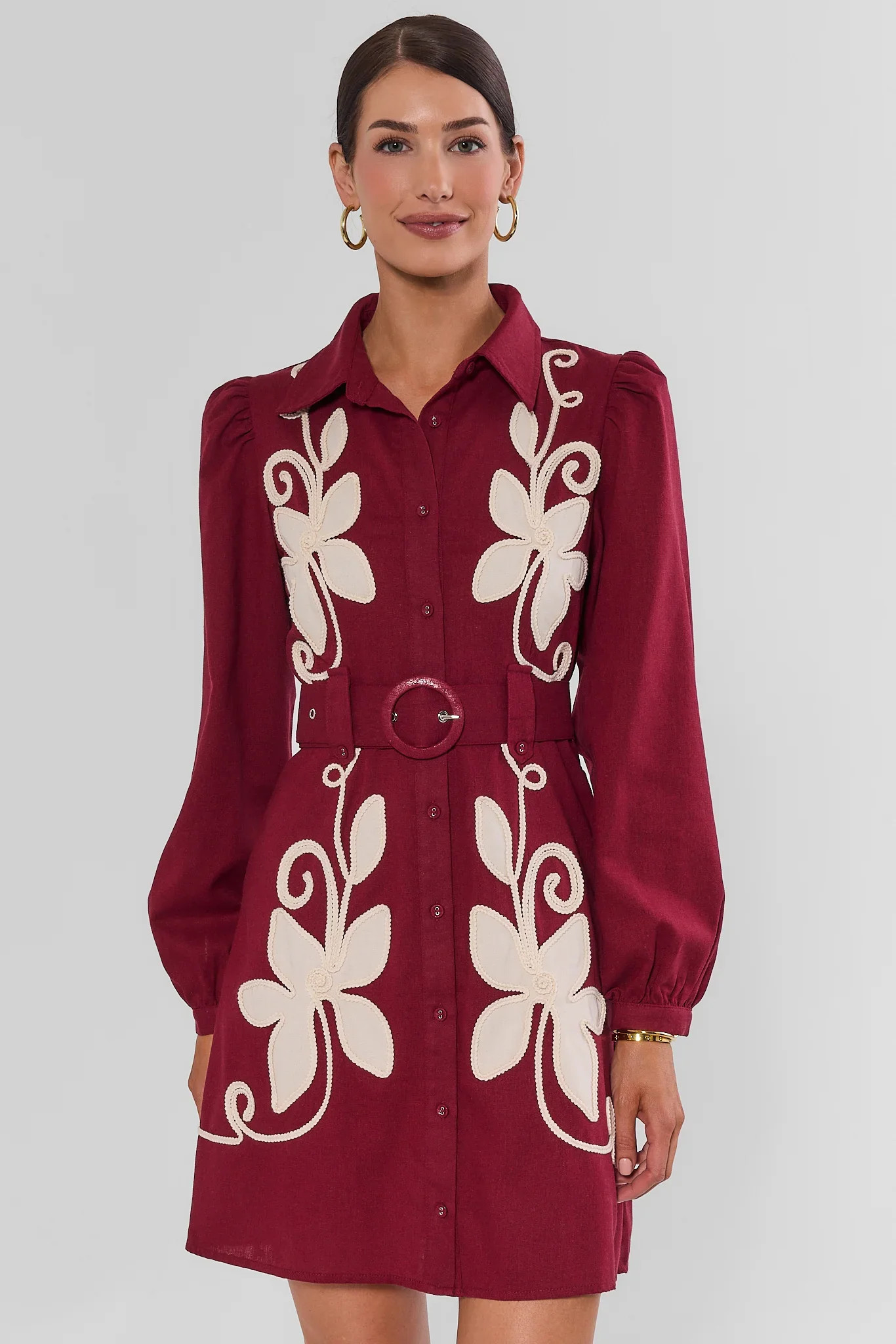 Margot Burgundy Embroidered Dress | Avara