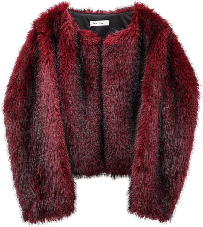 Amazhiyu Women's Faux Fur Long Sleeve Open-front Winter Cropped Coat with Pockets | Amazon (US)