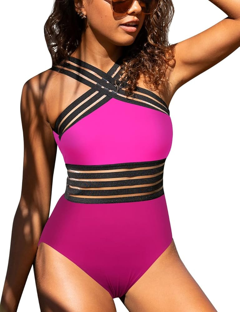 Hilor Women's One Piece Swimwear Front Crossover Swimsuits Hollow Bathing Suits Monokinis | Amazon (US)