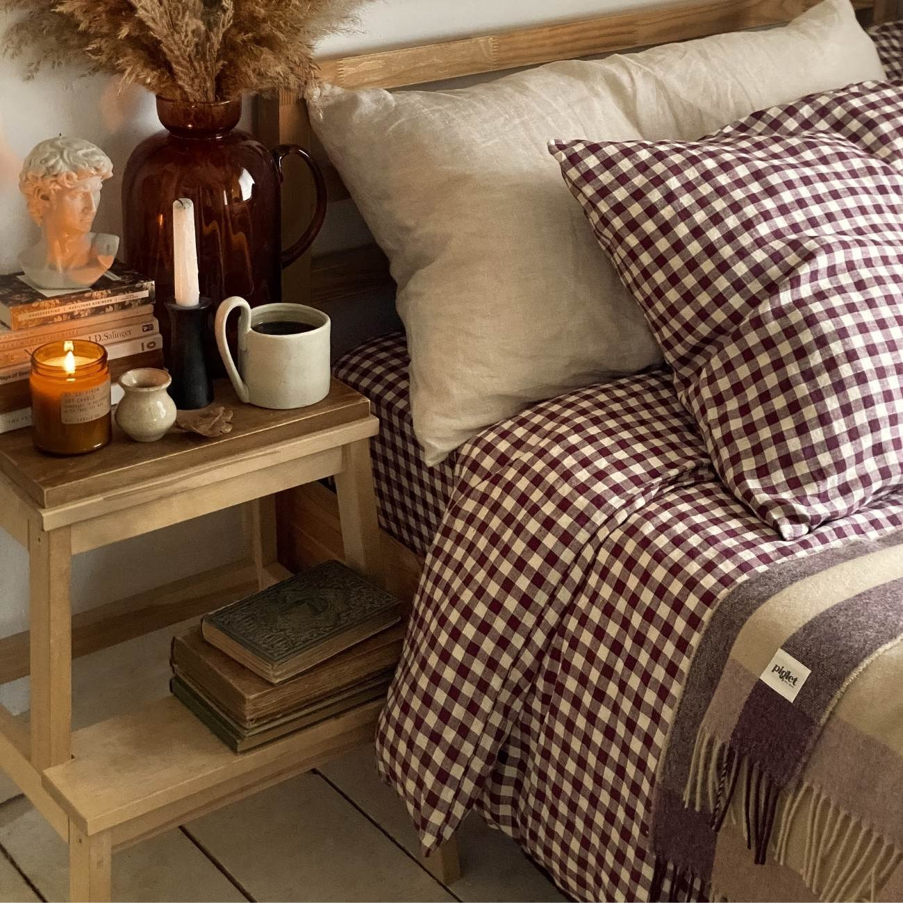Berry Gingham 100% Linen Duvet Cover | Piglet