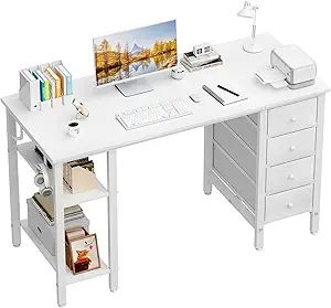 Lufeiya White Computer Desk with Drawers & Storage Shelves, 47 Inch Study Work Writing Desk for H... | Amazon (US)