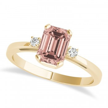 Morganite Emerald Cut Three-Stone Ring 18k Yellow Gold (1.04ct) | Allurez