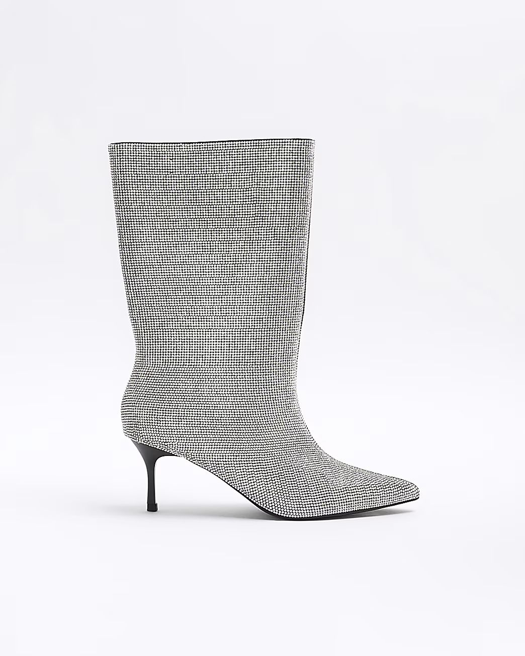 Silver diamante heeled calf boots | River Island (UK & IE)